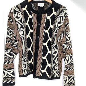 Equipt Black/Tan Vintage Chunky Grannycore Cardigan Sweater Sz L